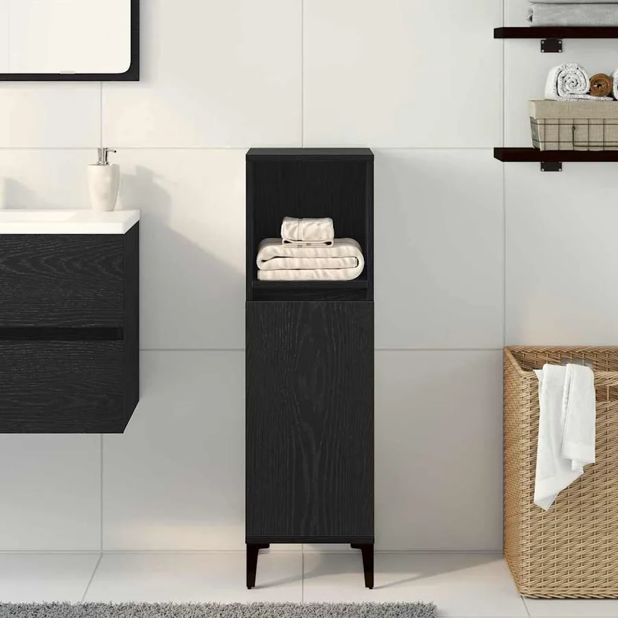 Cabinet de salle de bain avec porte Chêne noir 30 x 30 x 100 cm - 4