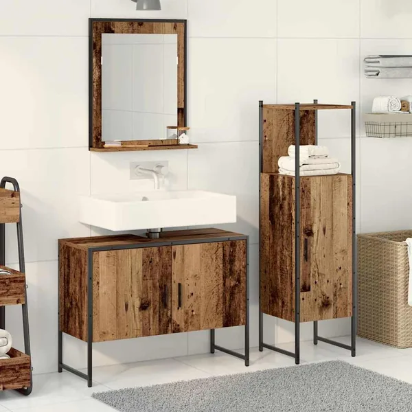 Ensemble de mobilier de salle de bain avec étagère 3 pcs Marron