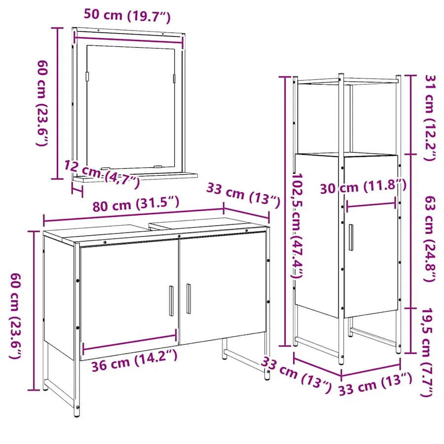 Ensemble de mobilier de salle de bain avec étagère 3 pcs Marron - 11