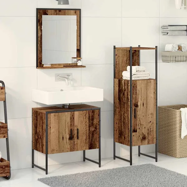Ensemble de mobilier de salle de bain avec étagère 3 pcs Marron