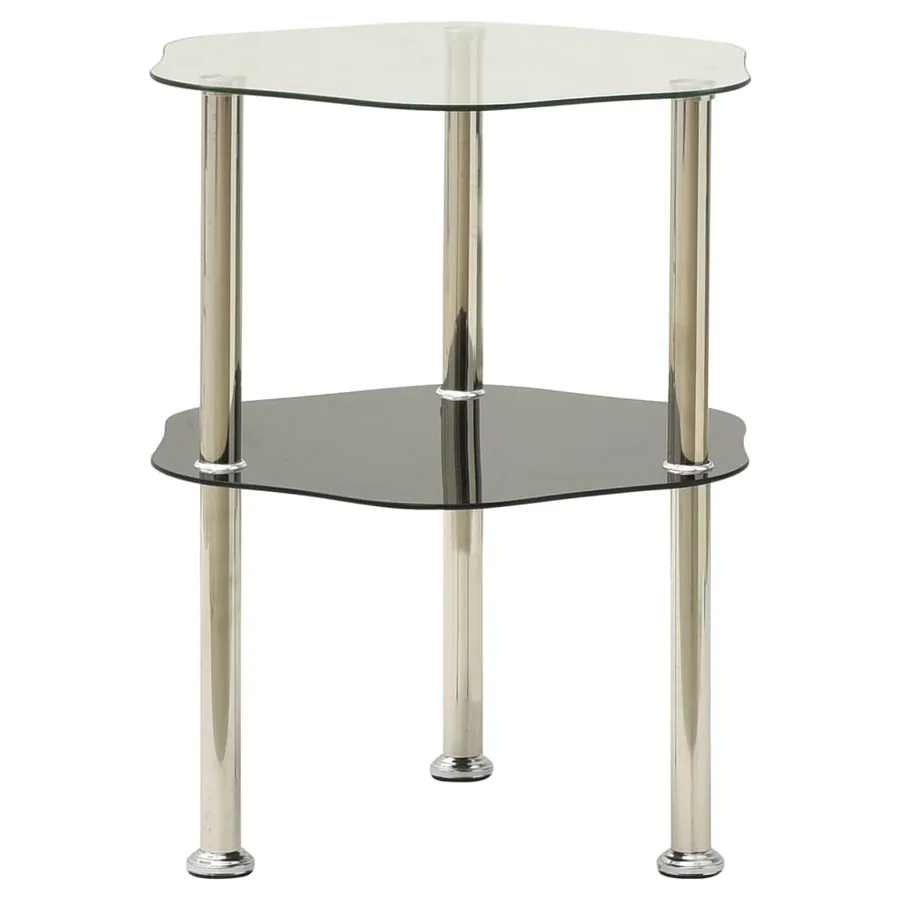 Table 2 niveaux Transparent et noir 38x38x50 cm Verre trempé