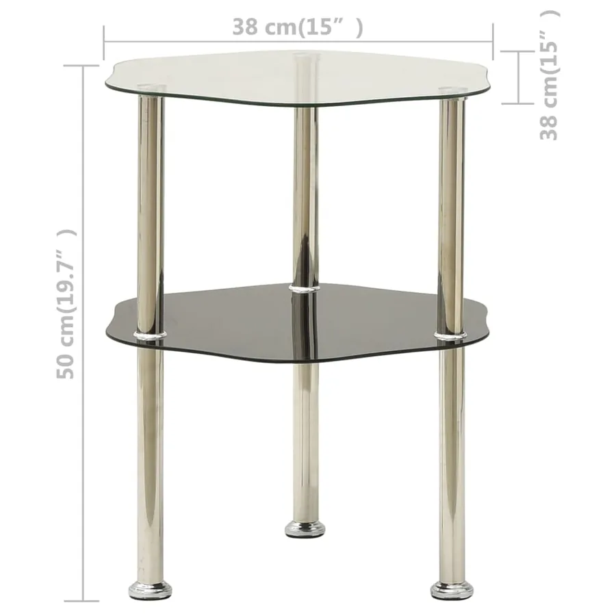 Table 2 niveaux Transparent et noir 38x38x50 cm Verre trempé - 4