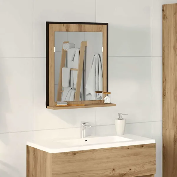 Miroir chêne artisanal 50 x 12 x 60 cm Verre et Bois Ingénierie