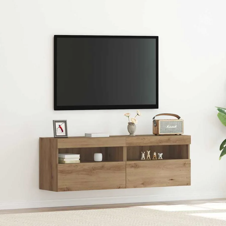 Meuble TV mural 2 pcs chêne artisanal Bois d'ingénierie