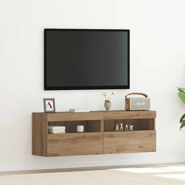 Meuble TV mural 2 pcs chêne artisanal Bois d'ingénierie