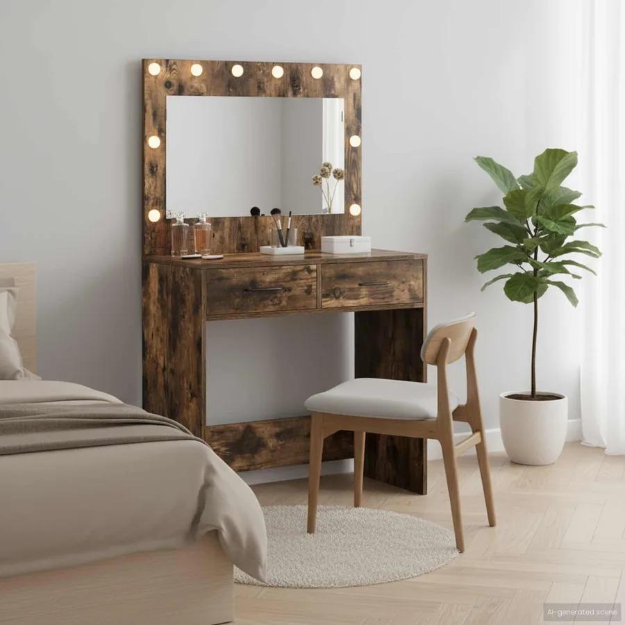 Table de Toilette avec tiroir Chêne fumé 78,5 x 41 x 135 cm