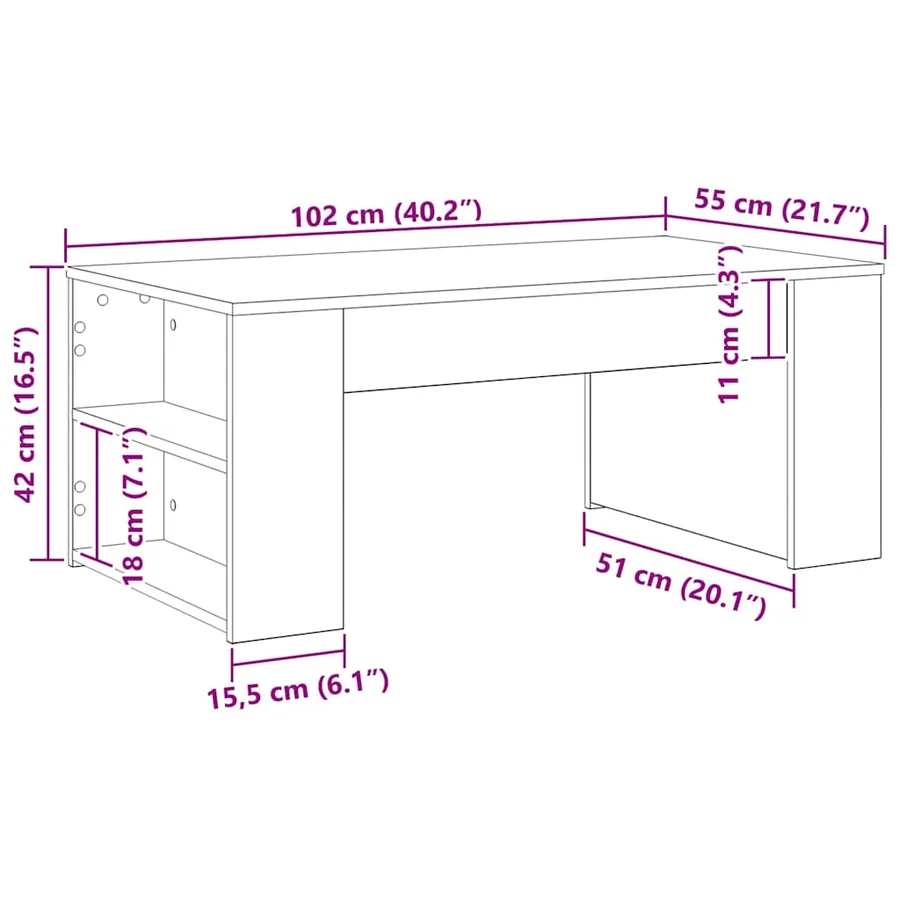 Table basse Chêne noir 102 x 55 x 42 cm Bois d'ingénierie - 10
