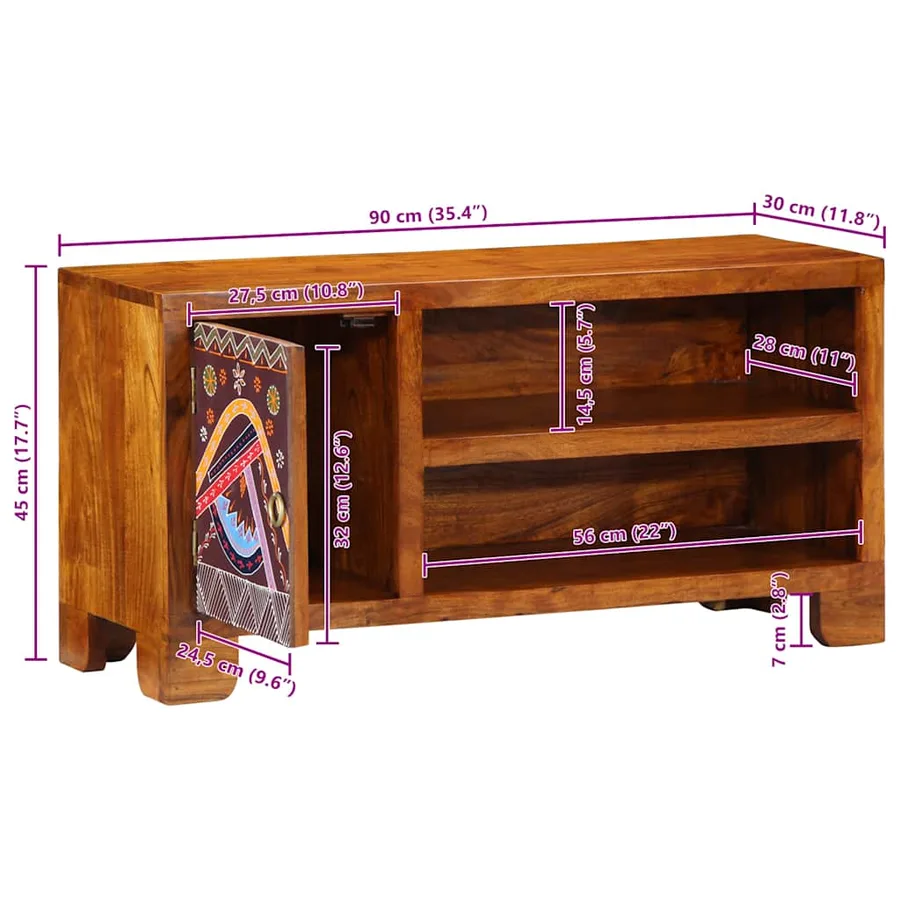 Meuble TV multicolore 90x30x45 bois massif d'acacia - 13