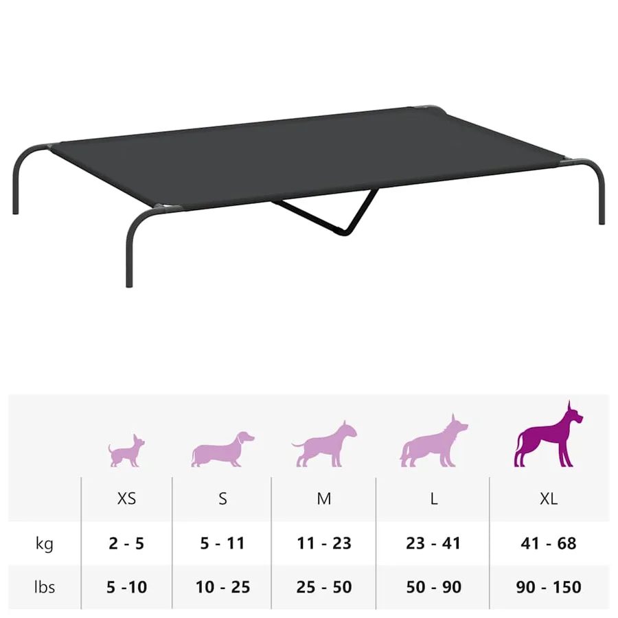 Lit surélevé pour chien noir 150x90x20 cm tissu oxford et acier - 9