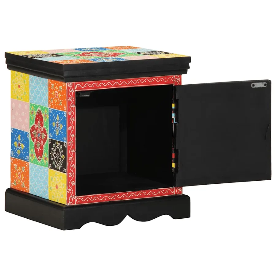 Table de chevet multicolore 40x35x45 cm bois de manguier solide - 3