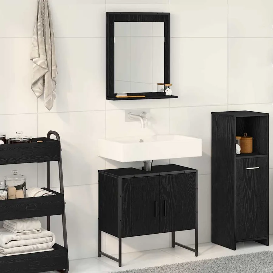 Ensemble de mobilier de salle de bain Montage mural 2 pcs Noir