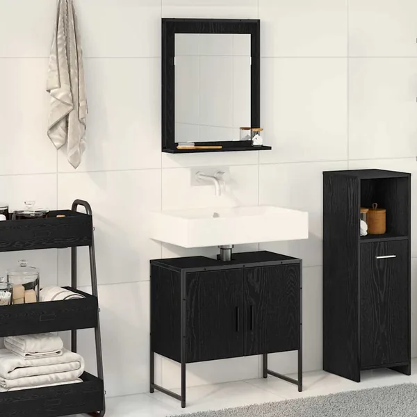 Ensemble de mobilier de salle de bain Montage mural 2 pcs Noir