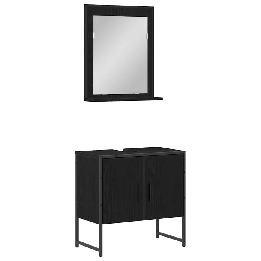 Ensemble de mobilier de salle de bain Montage mural 2 pcs Noir - 2