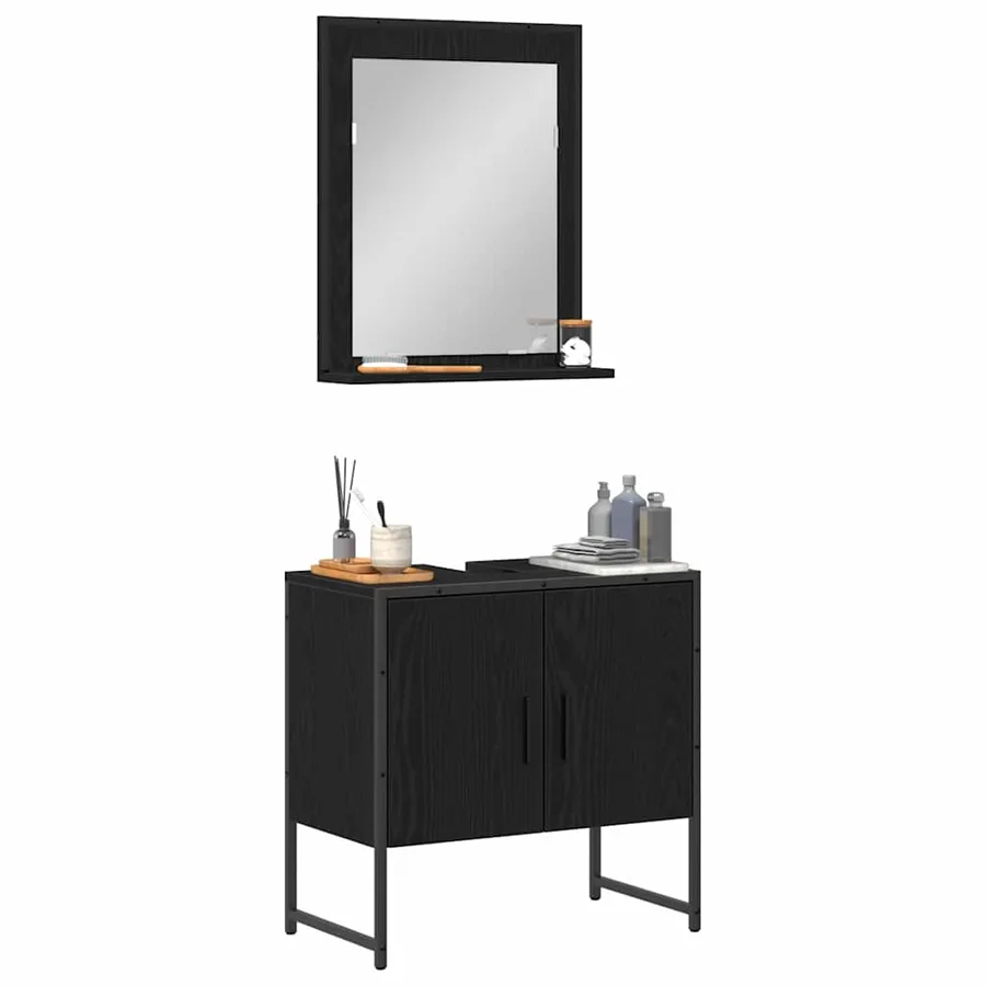Ensemble de mobilier de salle de bain Montage mural 2 pcs Noir - 3