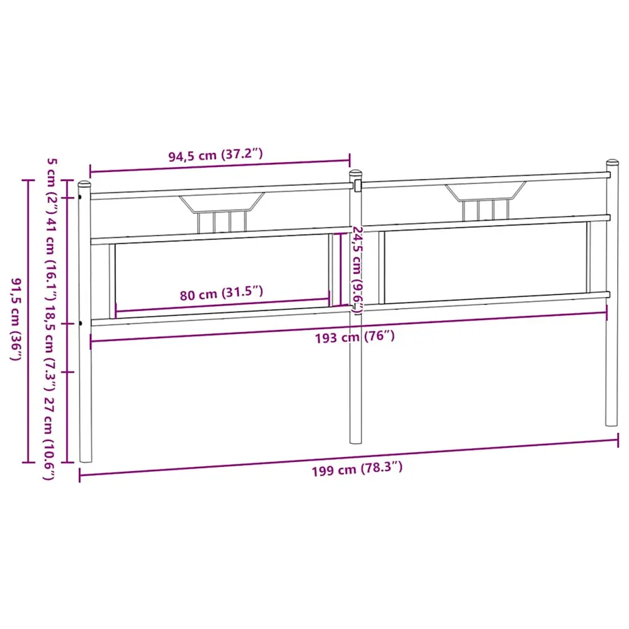 Tête de lit de remplacement chêne fumé 193 cm bois d'ingénierie et acier - 8