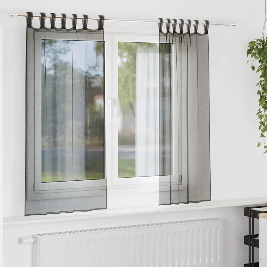 Rideaux en voile avec passants 2 pcs noir