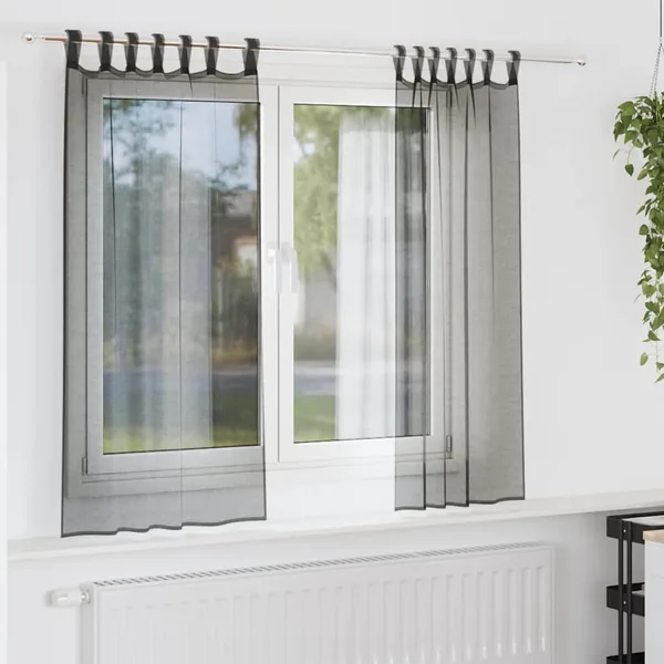 Rideaux en voile avec passants 2 pcs noir
