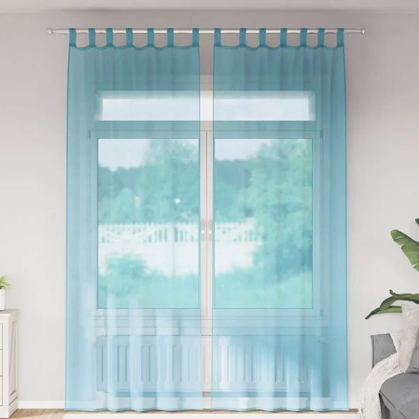 Rideaux en voile avec boucles 2 pcs turquoise 140x260 cm