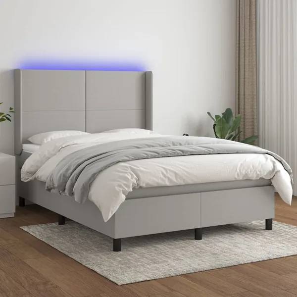 Sommier à lattes de lit et matelas et LED Gris clair 140x190 cm
