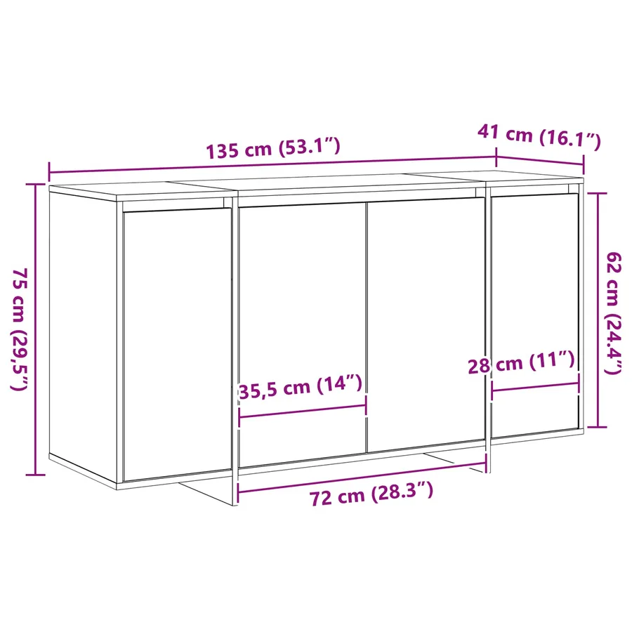 Buffet Chêne Sonoma 135 x 41 x 75 cm Bois d'ingénierie - 12