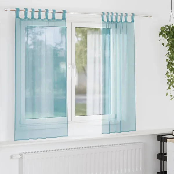 Rideaux en voile avec boucles 2 pcs turquoise 140x140 cm