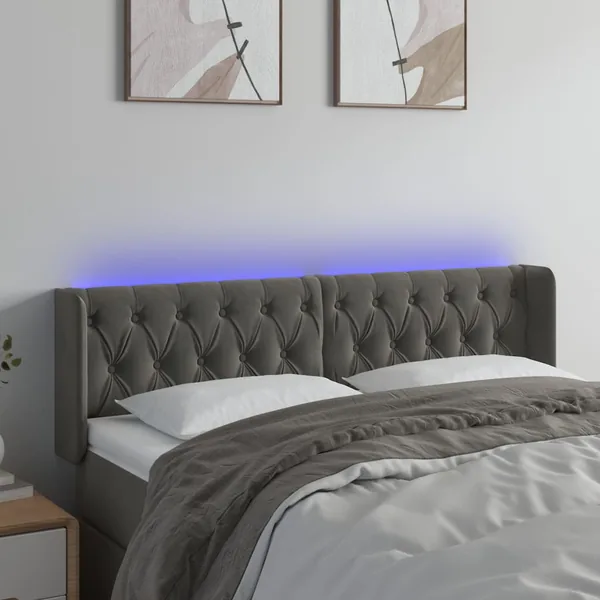 Tête de lit à LED Gris foncé 147x16x78/88 cm Velours