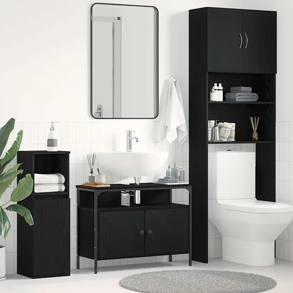 Meuble de Lavabo de Salle de Bain Chêne noir 80 x 30 x 60 cm