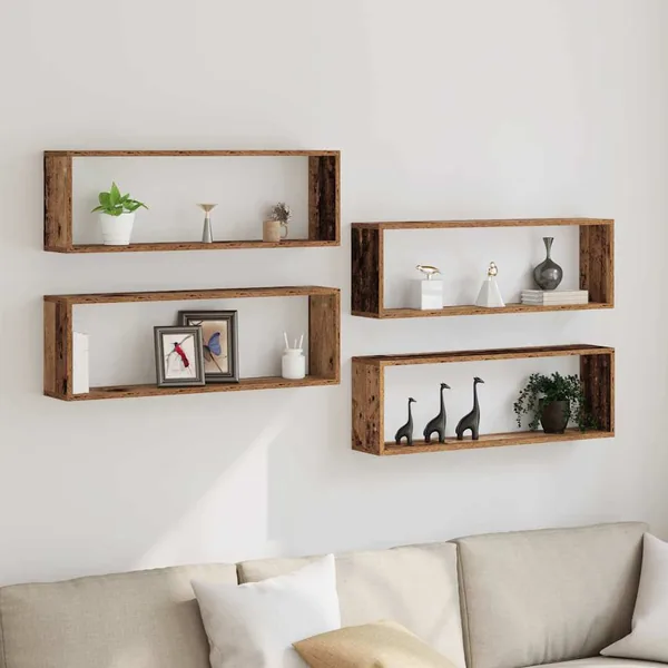 Étagères Murales avec étagère 4 pcs Bois ancien 80 x 15 x 26 cm