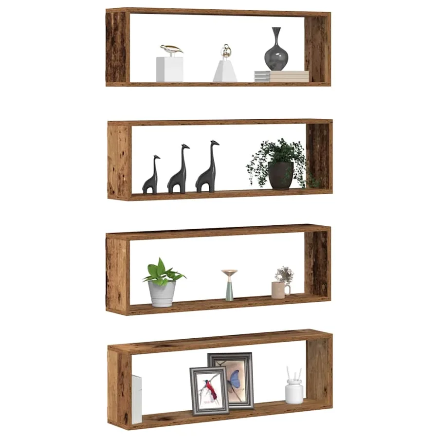 Étagères Murales avec étagère 4 pcs Bois ancien 80 x 15 x 26 cm - 3