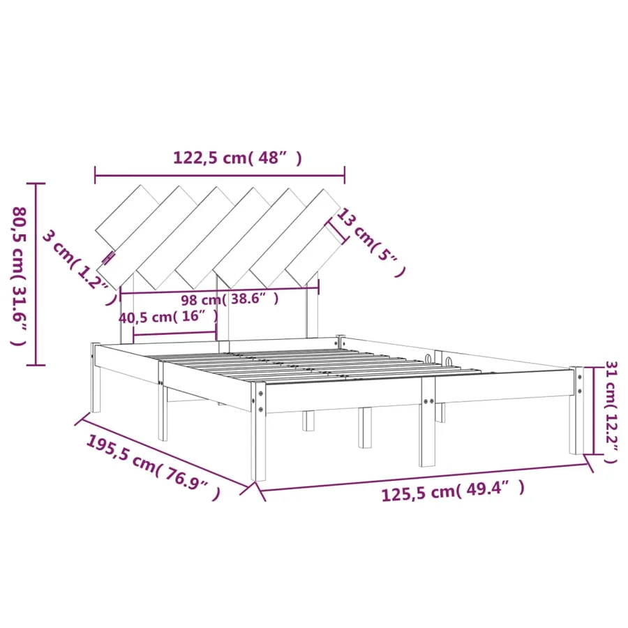Cadre de lit sans matelas blanc 120x190 cm bois massif - 6