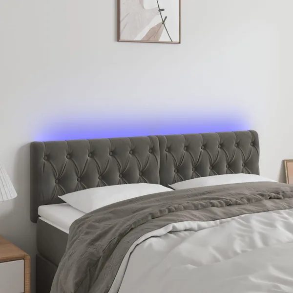 Tête de lit à LED Gris foncé 144x7x78/88 cm Velours