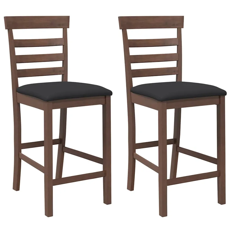 Tabourets de bar avec coussins 2 pcs marron bois massif d'hévéa - 2