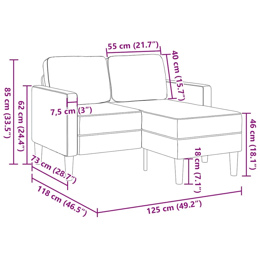 Canapé 2 places avec méridienne en L jaune clair 125 cm Lin - 9