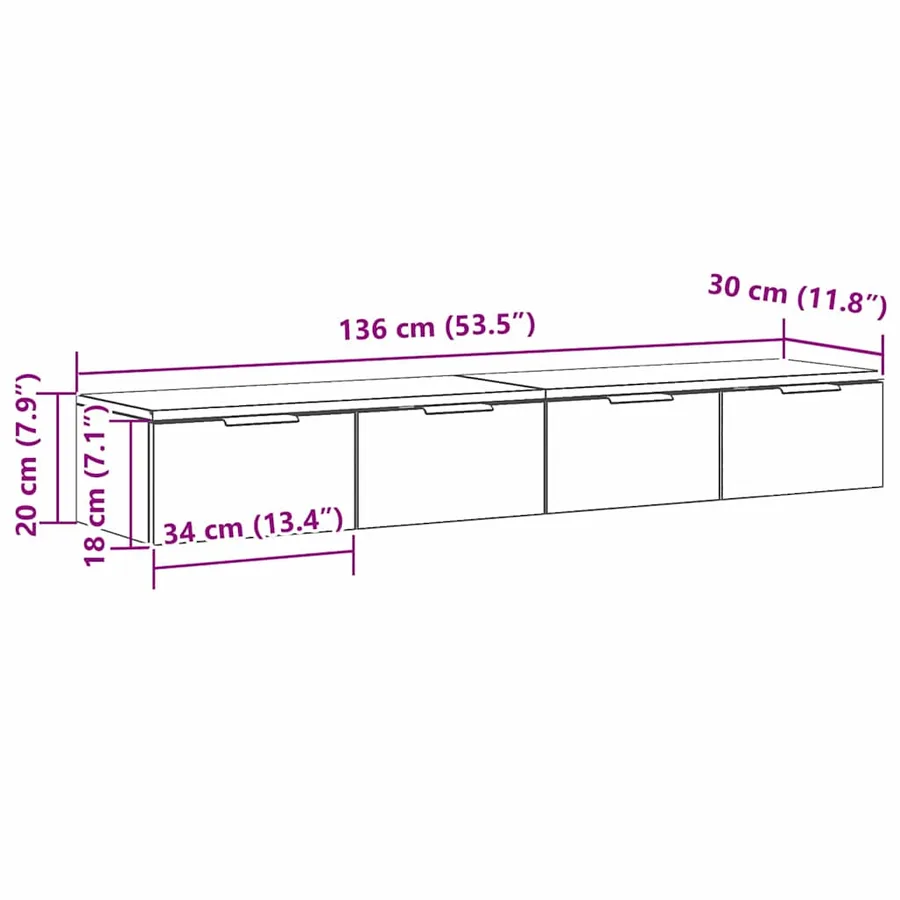 Meuble mural 2 pcs Chêne noir 68 x 30 x 20 cm Bois d'ingénierie - 12