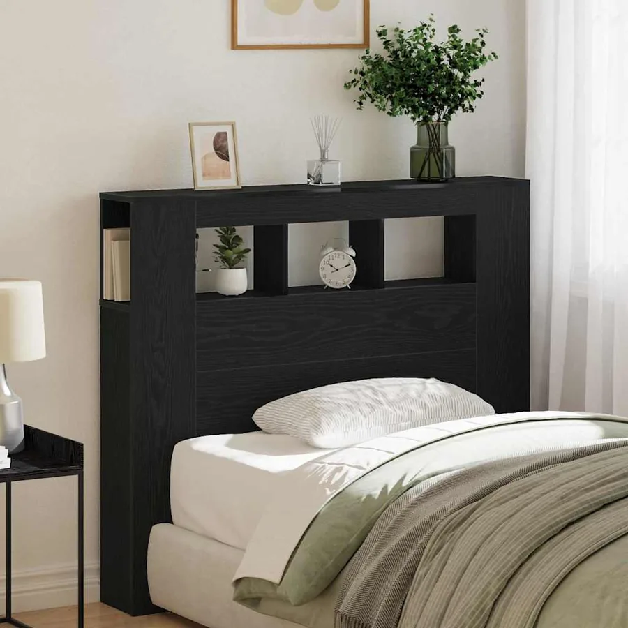 Tête de lit LED avec étagère Chêne noir 120 x 18,5 x 103,5 cm