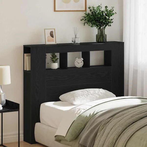 Tête de lit LED avec étagère Chêne noir 120 x 18,5 x 103,5 cm