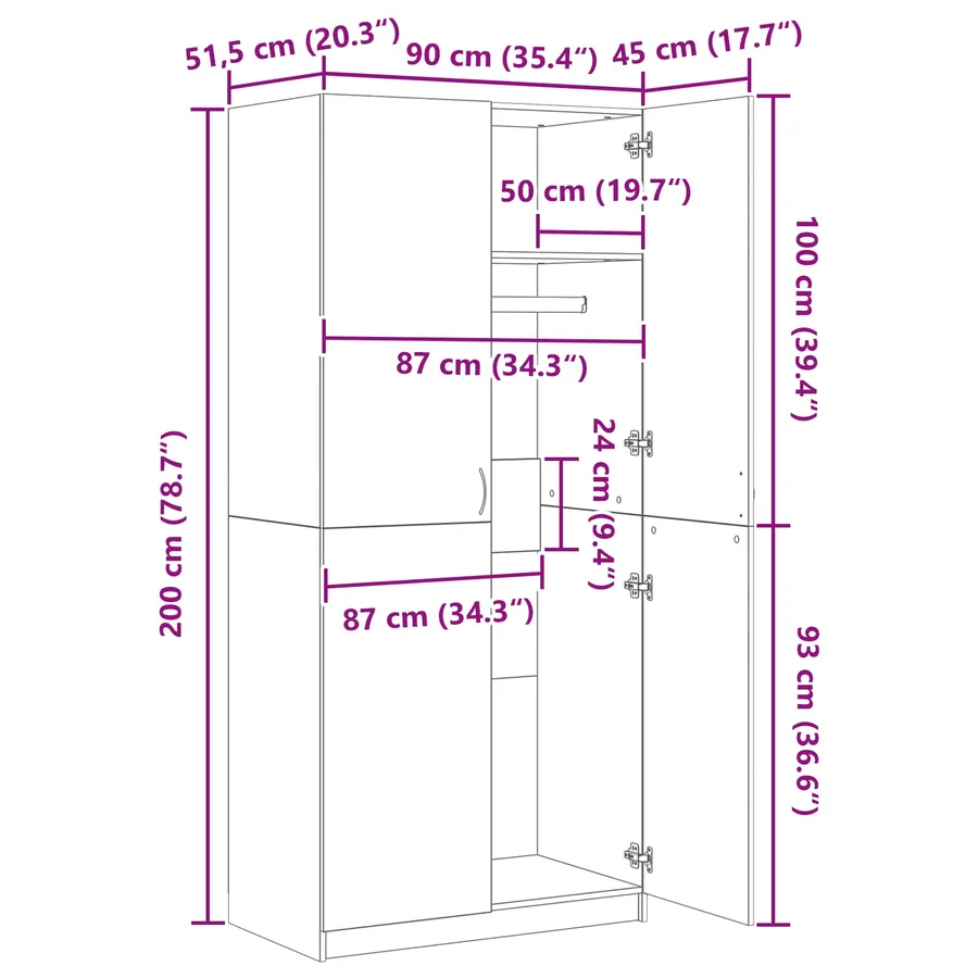Armoire Chêne noir 90 x 52 x 200 cm Bois d'ingénierie - 12