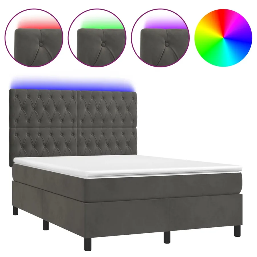 Sommier à lattes de lit matelas et LED Gris foncé 140x200 cm - 2