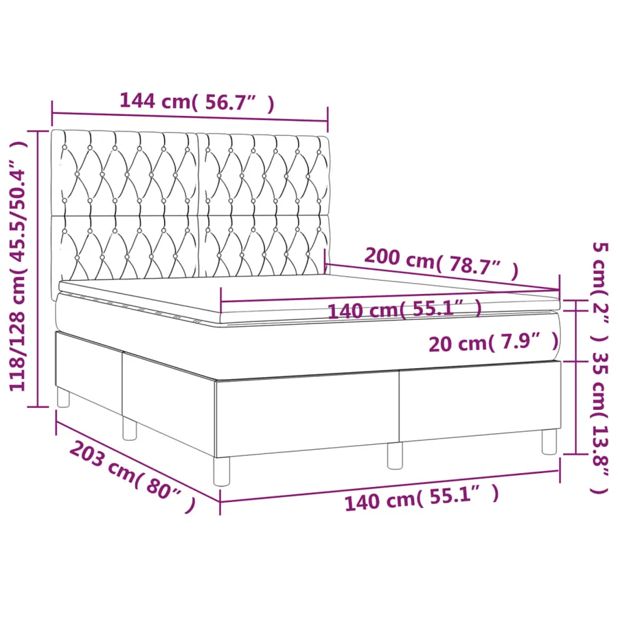 Sommier à lattes de lit matelas et LED Gris foncé 140x200 cm - 8