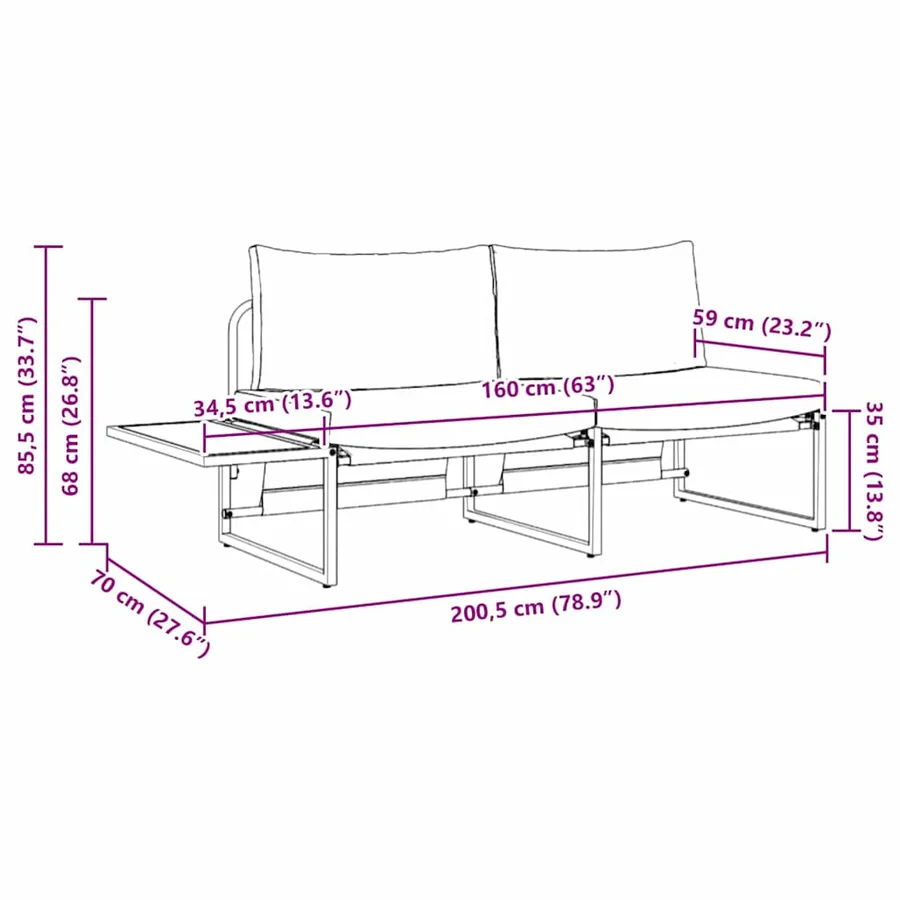 Canapé de jardin Anthracite 200,5 x 70 x 85,5 cm Acier - 12