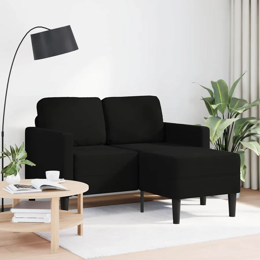 Canapé 2 places avec méridienne en L noir 125 cm tissu - 2