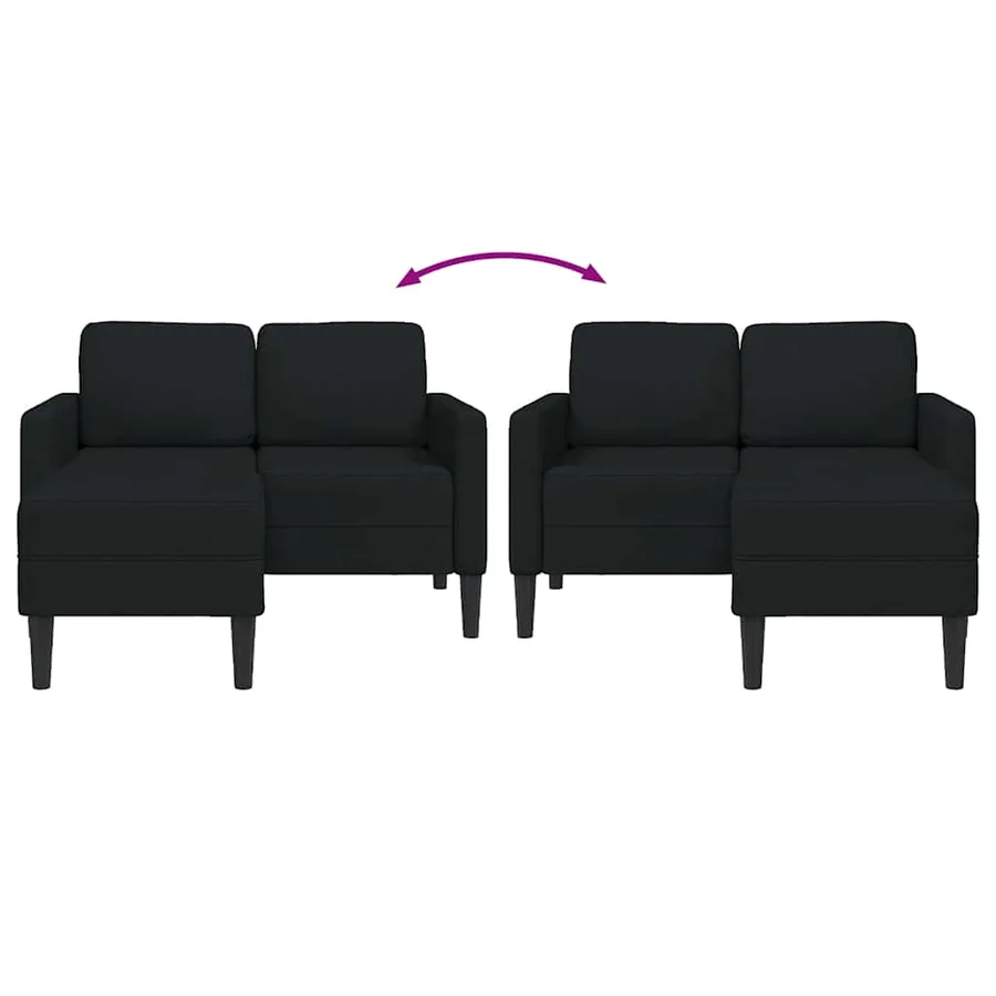 Canapé 2 places avec méridienne en L noir 125 cm tissu - 6