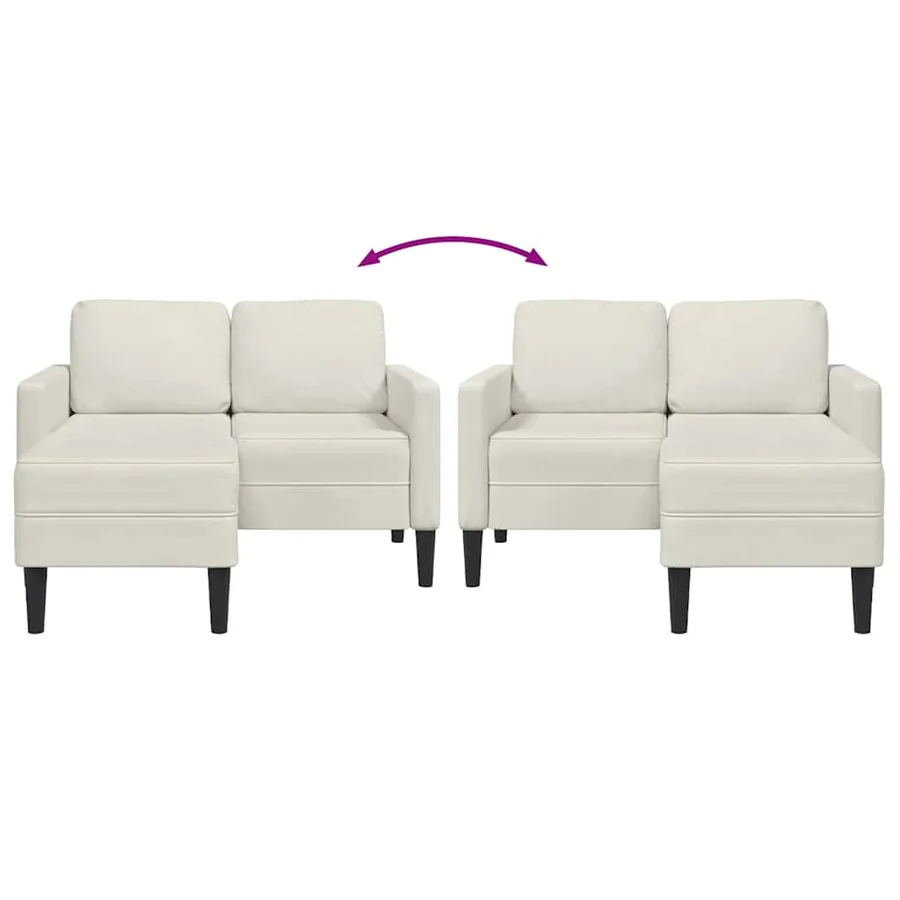 Canapé 2 places avec méridienne en L crème 125 cm velours - 7