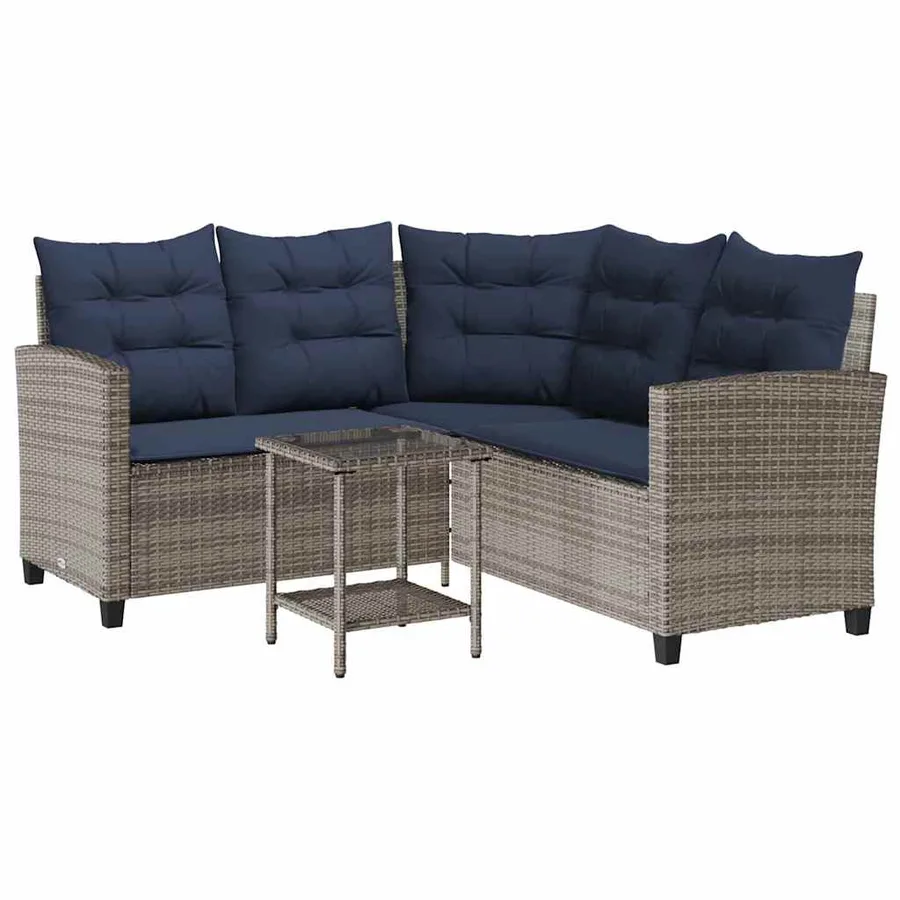 Canapé de jardin avec table et coussins en forme de L gris - 2