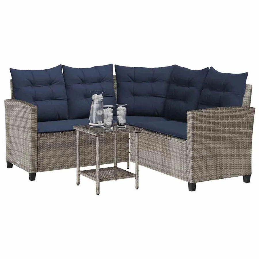 Canapé de jardin avec table et coussins en forme de L gris - 4