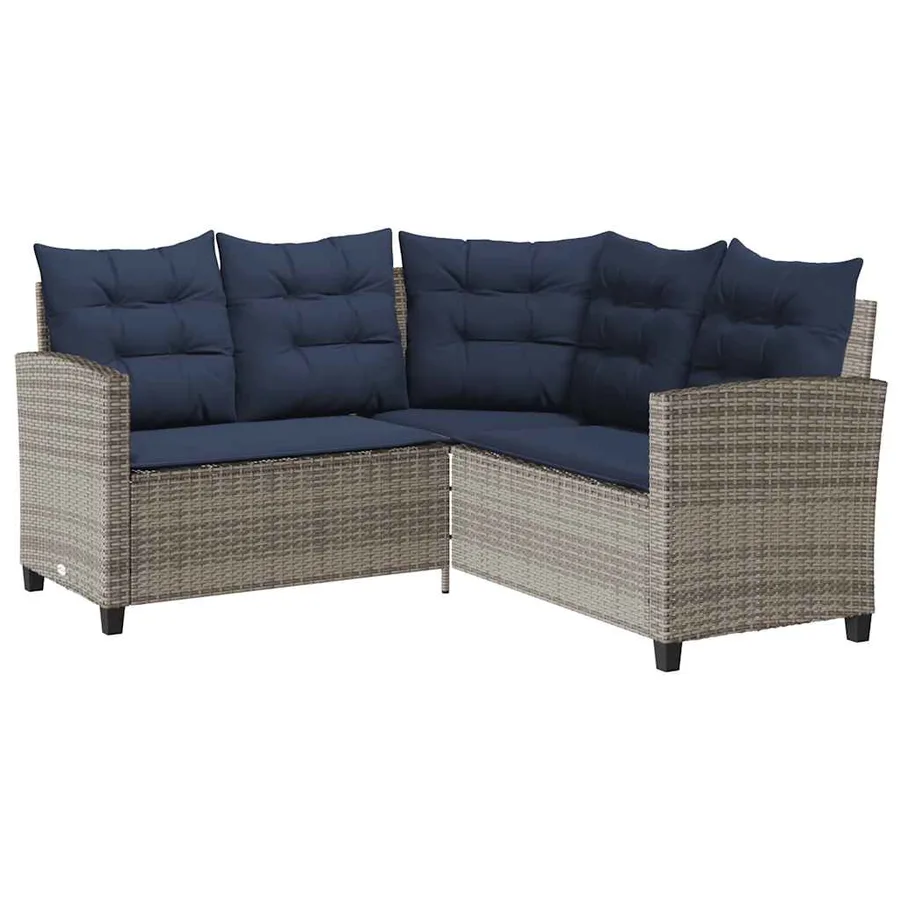 Canapé de jardin avec table et coussins en forme de L gris - 5