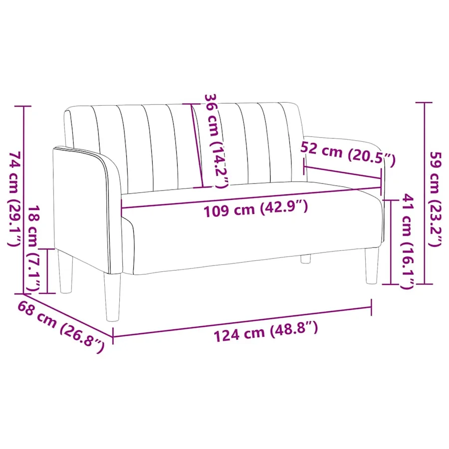 Canapé causeuse gris foncé 109 cm velours - 8