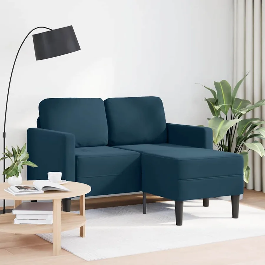 Canapé 2 places avec méridienne en L bleu 125 cm velours - 2
