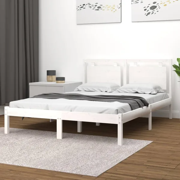 Cadre de lit sans matelas blanc 120x190 cm bois massif