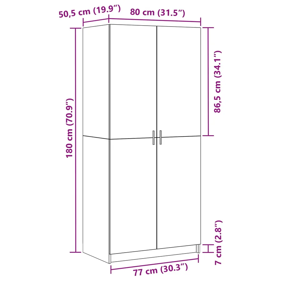 Armoire Chêne noir 80 x 50,5 x 180 cm Bois d'ingénierie - 12